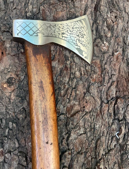 Custom Forged Viking Axe – Bushcraft, Camping, and Wood Cutting Axe with Leather Sheath