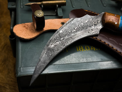 Best Karambit Knife 8" Handmade Damascus Karambit Knife With Wood Handle