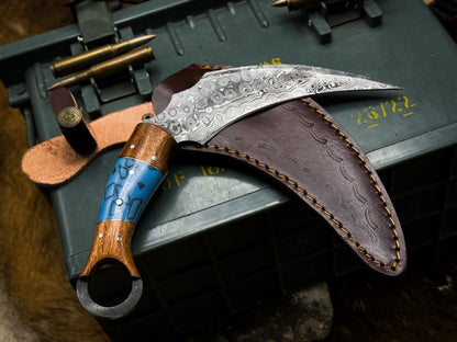 Best Karambit Knife 8" Handmade Damascus Karambit Knife With Wood Handle