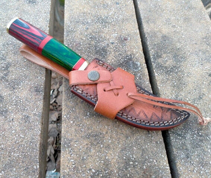 10" Pakka Wood Handle Damascus Bowie Knife – Handmade Forged Hunting Blade
