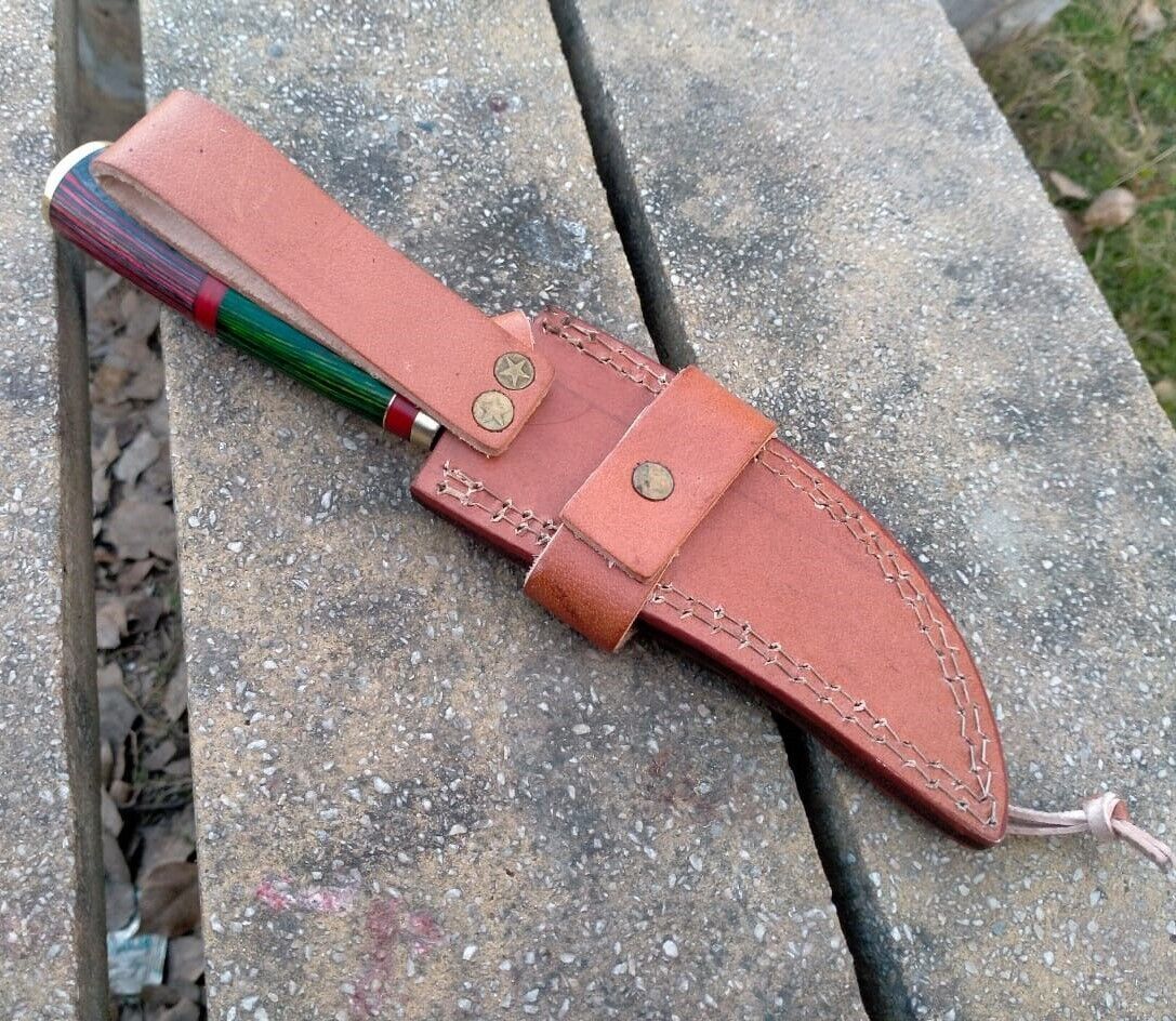 10" Pakka Wood Handle Damascus Bowie Knife – Handmade Forged Hunting Blade
