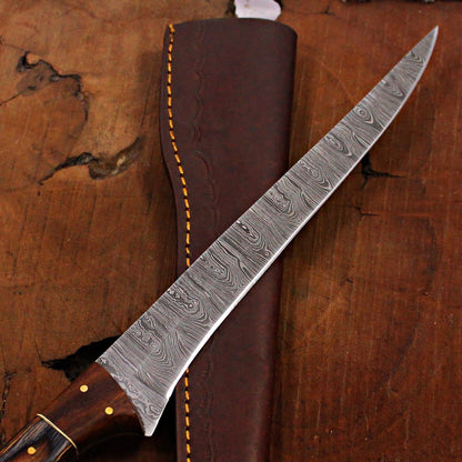 14" Damascus Fillet Knife Handmade Brisket Fillet Knife with Wood Handle