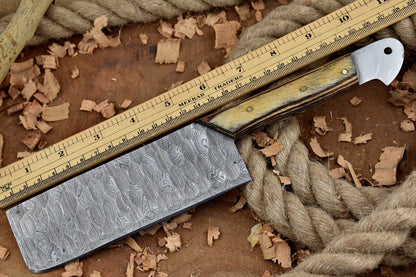 Custom Handmade Damascus Steel Kitchen Chef Cleaver Knife with Leather Sheath
