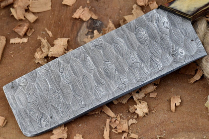 Custom Handmade Damascus Steel Kitchen Chef Cleaver Knife with Leather Sheath