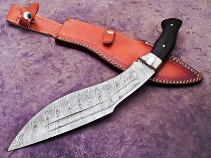 16" Handmade Full Tang Damascus Steel Hunting & Bowie Knife – Bull Horn Handle