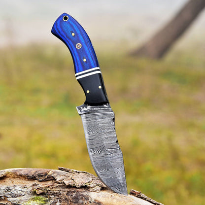 8" Damascus Bowie Knife – Pakkawood and Resin Handle with Leather Sheath