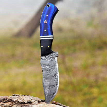 8" Damascus Bowie Knife – Pakkawood and Resin Handle with Leather Sheath