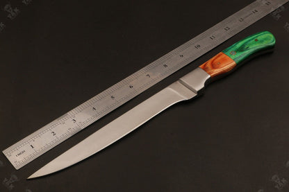 13.5" Handmade D2 Steel Fillet Knife Custom Fillet Knife & Fish Fillet Knife With Pakka Wood Handle