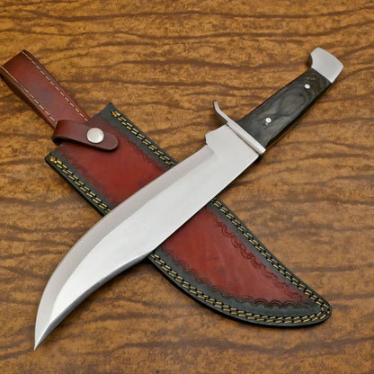 Hand-Forged D2 Steel Large Bowie Hunting Camping Knife with Pakka Wood Handle – 12 Inch Full Tang