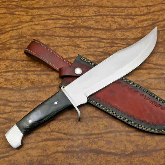 Hand-Forged D2 Steel Large Bowie Hunting Camping Knife with Pakka Wood Handle – 12 Inch Full Tang