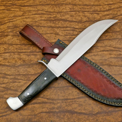 Hand-Forged D2 Steel Large Bowie Hunting Camping Knife with Pakka Wood Handle – 12 Inch Full Tang