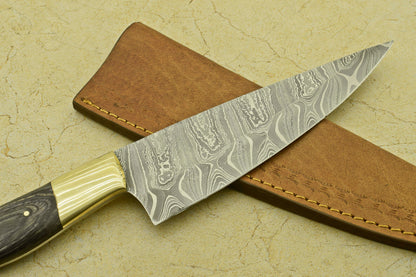 12.25" Handmade Damascus Steel Chef Kitchen Knife – Pakka Wood Handle, Brass Bolster, 512 Layers