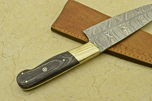 12.25" Handmade Damascus Steel Chef Kitchen Knife – Pakka Wood Handle, Brass Bolster, 512 Layers