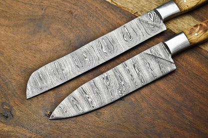 Lot of 2 Handmade Damascus Blade Full Tang Chef Set Knives