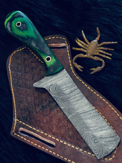9" Damascus Bowie Knife – Camel Bone & Wood Handle