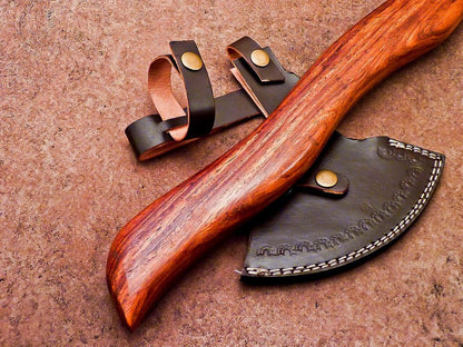 New Handmade Damascus Steel Axe | Unique Limited Edition 21-Inch Axe with Natural Wood Handle & Leather Sheath