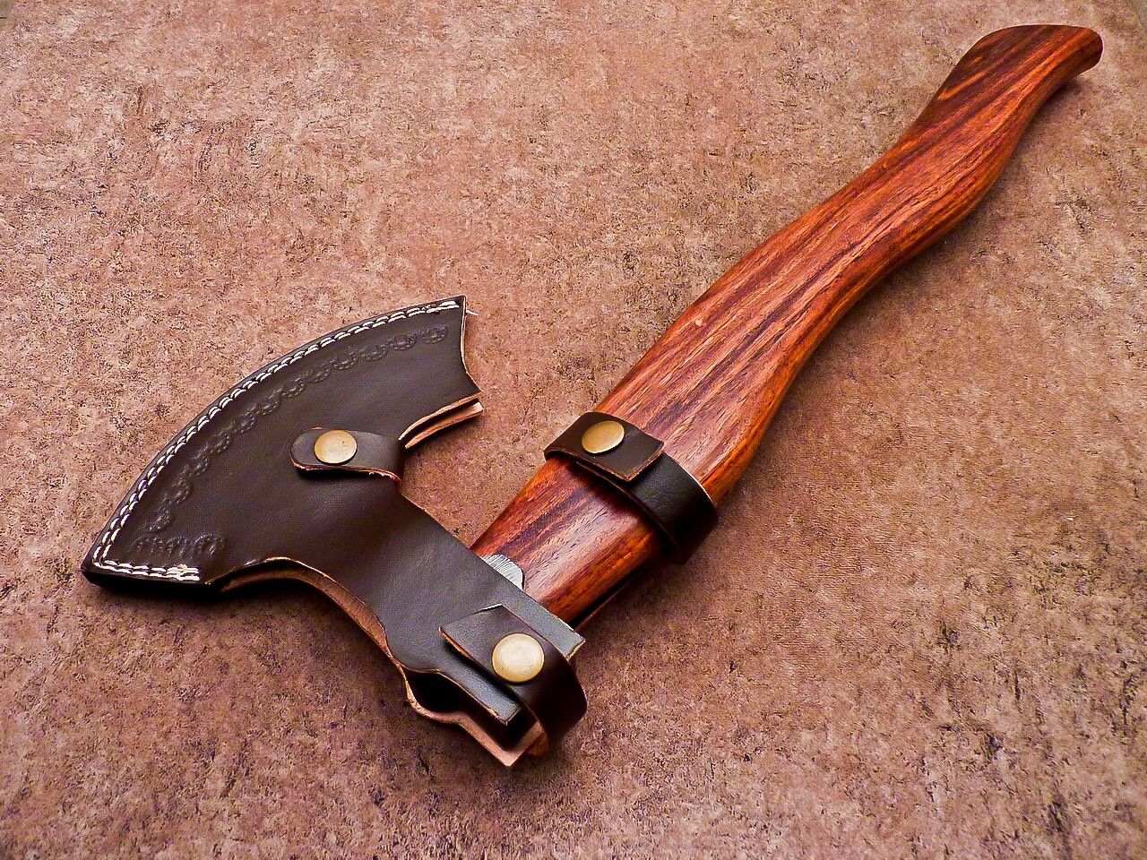 New Handmade Damascus Steel Axe | Unique Limited Edition 21-Inch Axe with Natural Wood Handle & Leather Sheath