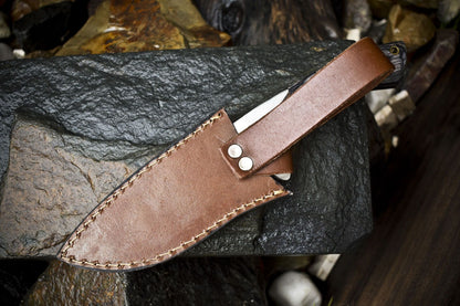 Twist Damascus Skinner Knife with Hardwood Handle and Steel Guard – Hand Forged Hunting Gift
