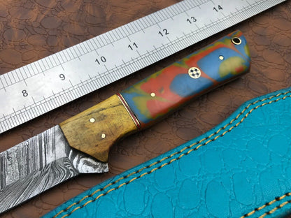 14" Hand Forged Damascus Fillet Knife Handmade Fillet Knife with Sheath