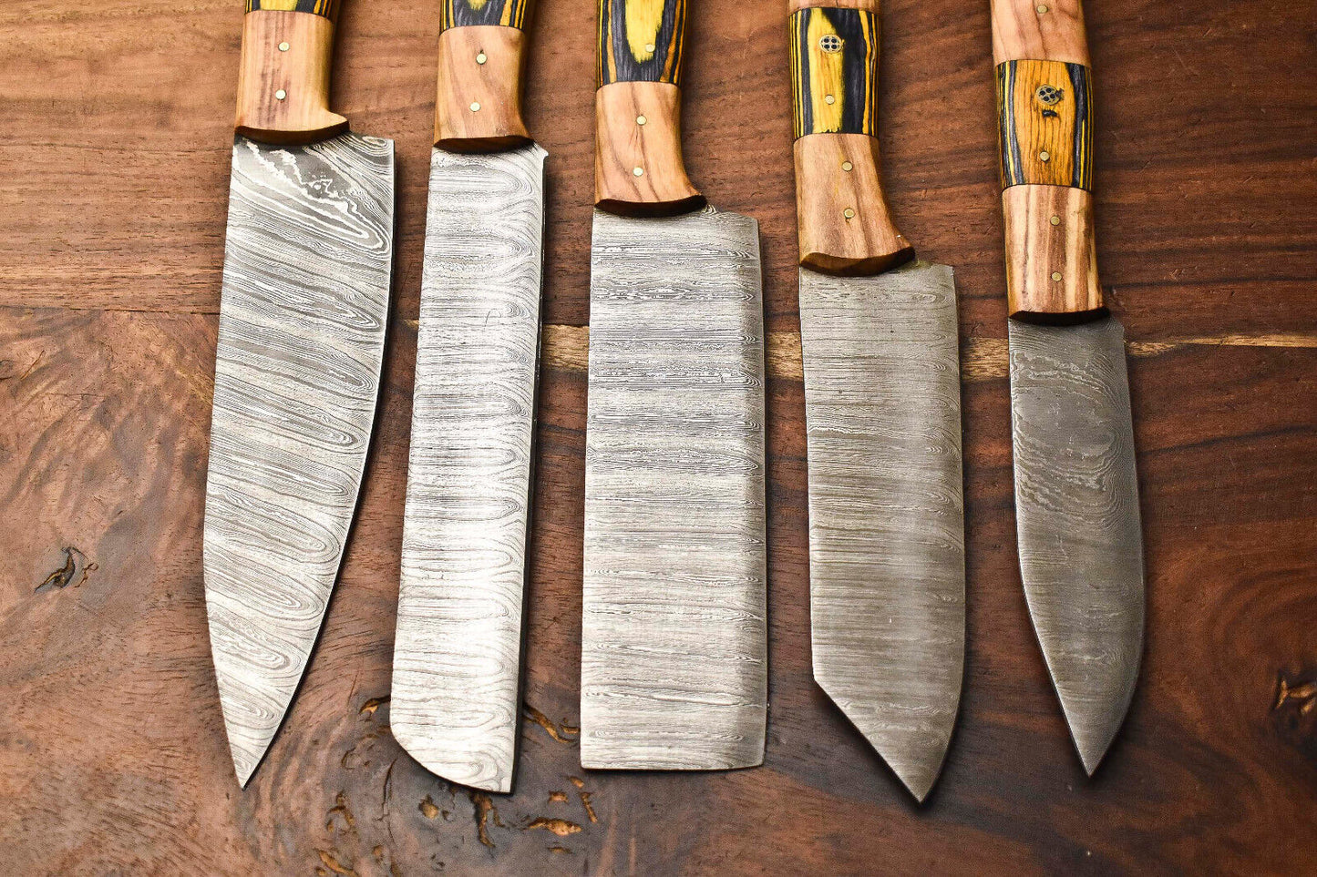 Premium Custom 5-Piece Handmade Damascus Steel Chef Knife Set – Rare Forged Blades