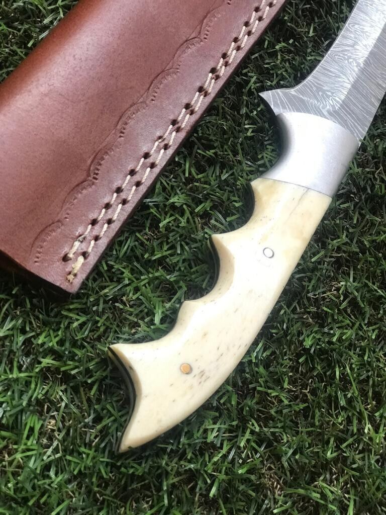 12.5" Twist Pattern Damascus Steel Brisket & Fillet Knife Hand Forged with Leather Sheath