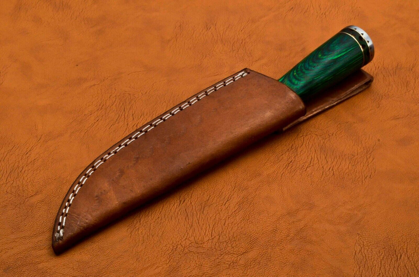 Custom Handmade Damascus Steel Skinner & Chef Knife – Pakka Wood Handle with Leather Sheath