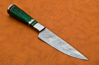 Custom Handmade Damascus Steel Skinner/Chef Knife – 9.5" Ladder Pattern Blade with Pakka Wood Handle & Leather Sheath