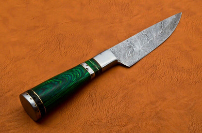 Custom Handmade Damascus Steel Skinner/Chef Knife – 9.5" Ladder Pattern Blade with Pakka Wood Handle & Leather Sheath