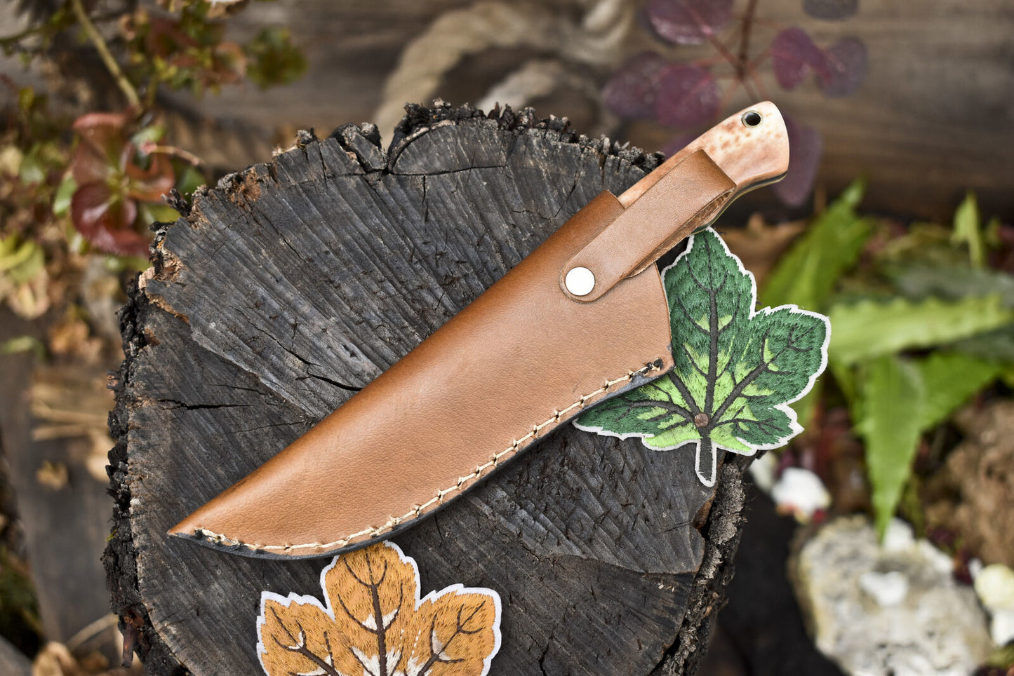 Twist Damascus Skinner Knife with Bone Handle and Micarta Bolster for Hunting and Camping