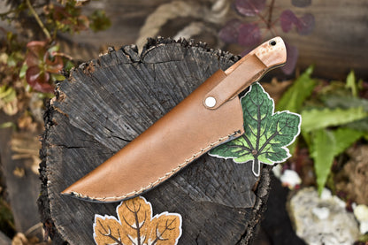 Twist Damascus Skinner Knife with Bone Handle and Micarta Bolster for Hunting and Camping