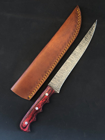 13" Handcrafted Kitchen Knife Best Fillet Knife & Damascus Fillet Knife With Wood Handle
