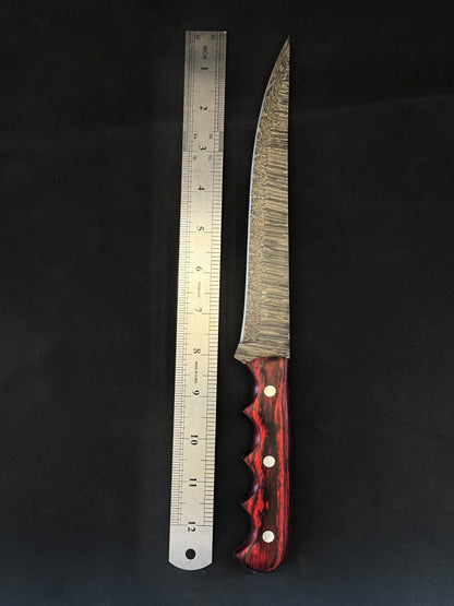 13" Handcrafted Kitchen Knife Best Fillet Knife & Damascus Fillet Knife With Wood Handle