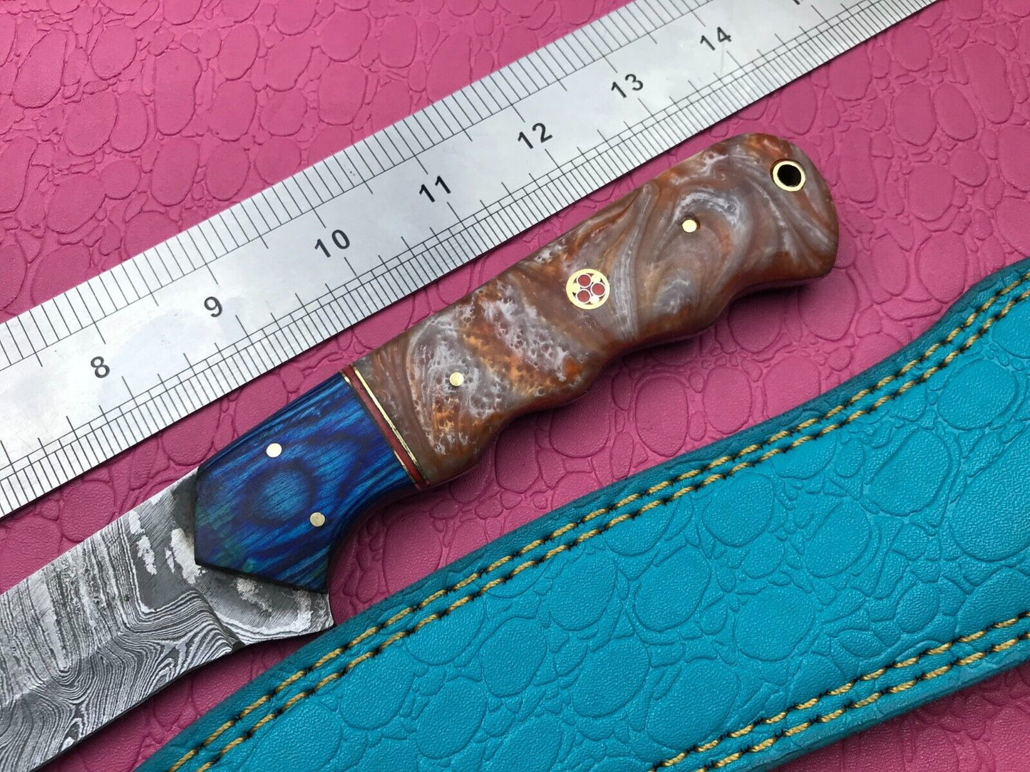 13" Custom Handmade Damascus Steel Knife & Skinner Fillet Knife W/Sheath