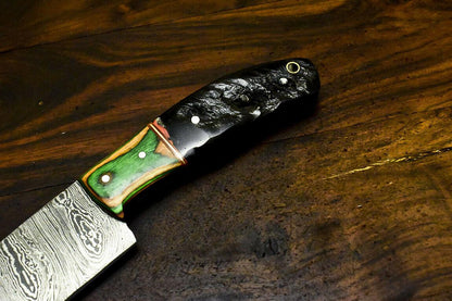 Rare Handmade Damascus Steel Hunting Chef Knife – Ram's Horn Handle, 11" Full Tang