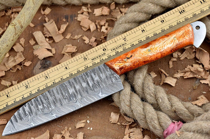 Custom Handmade Forged Damascus Steel Chef Knife with Pink & White Handle