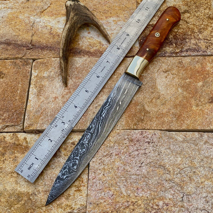 Custom Forged Damascus Steel Fishing Fillet Chef Knife – Resin & Brass Handle