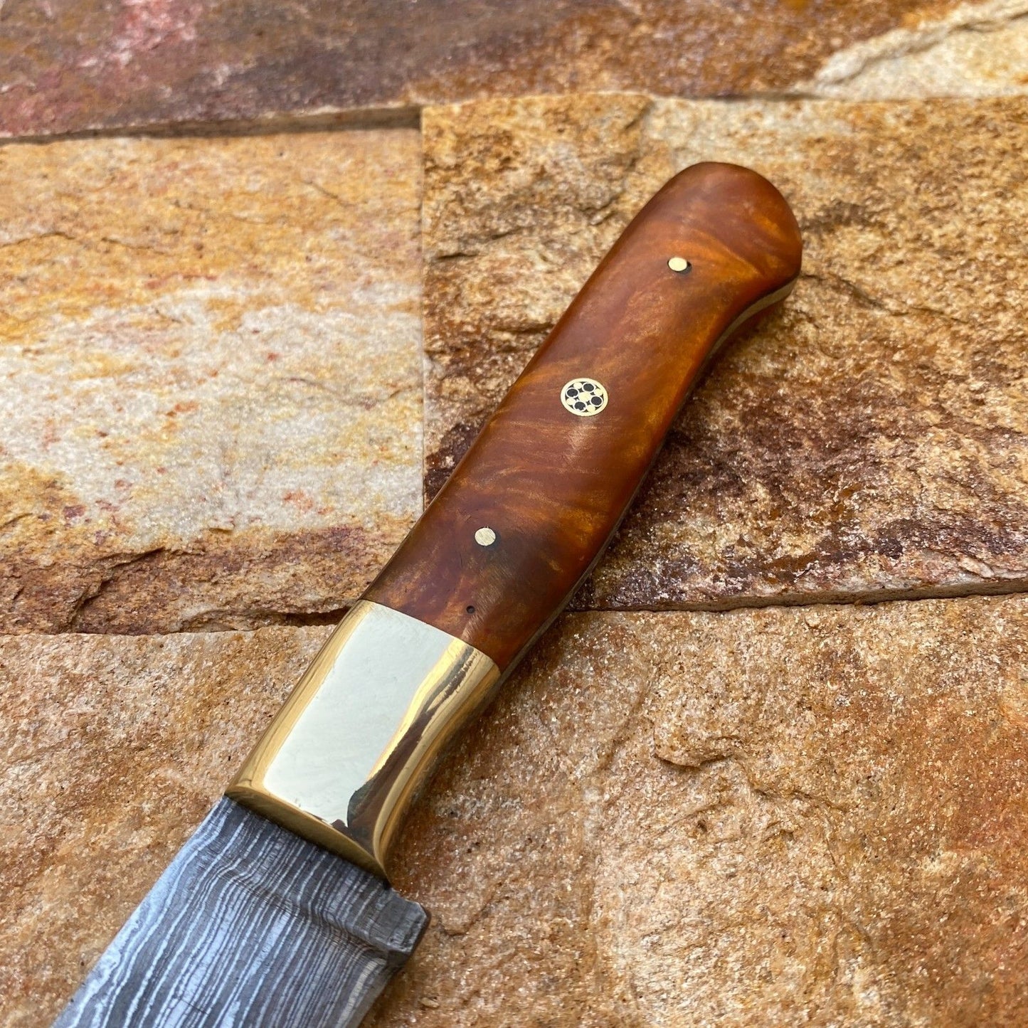 Custom Forged Damascus Steel Fishing Fillet Chef Knife – Resin & Brass Handle
