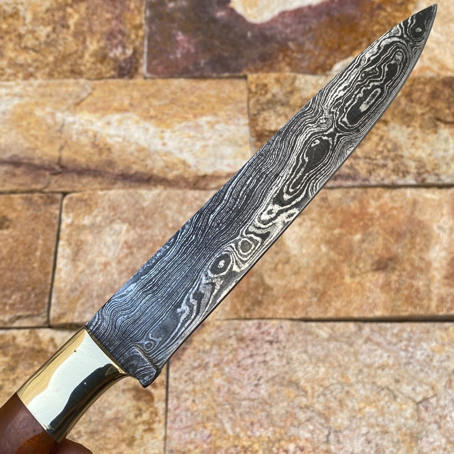 Custom Forged Damascus Steel Fishing Fillet Chef Knife – Resin & Brass Handle