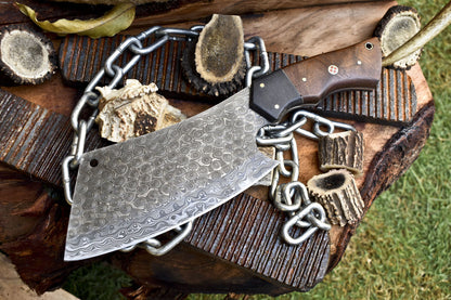Handmade Cleaver Chopper Chef Knife – Rain Drop Damascus Steel with Walnut Wood Handle