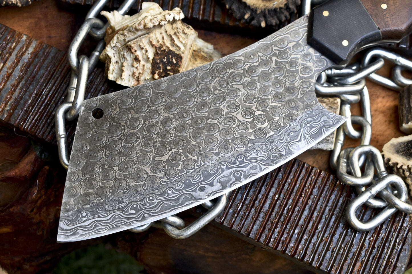 Handmade Cleaver Chopper Chef Knife – Rain Drop Damascus Steel with Walnut Wood Handle