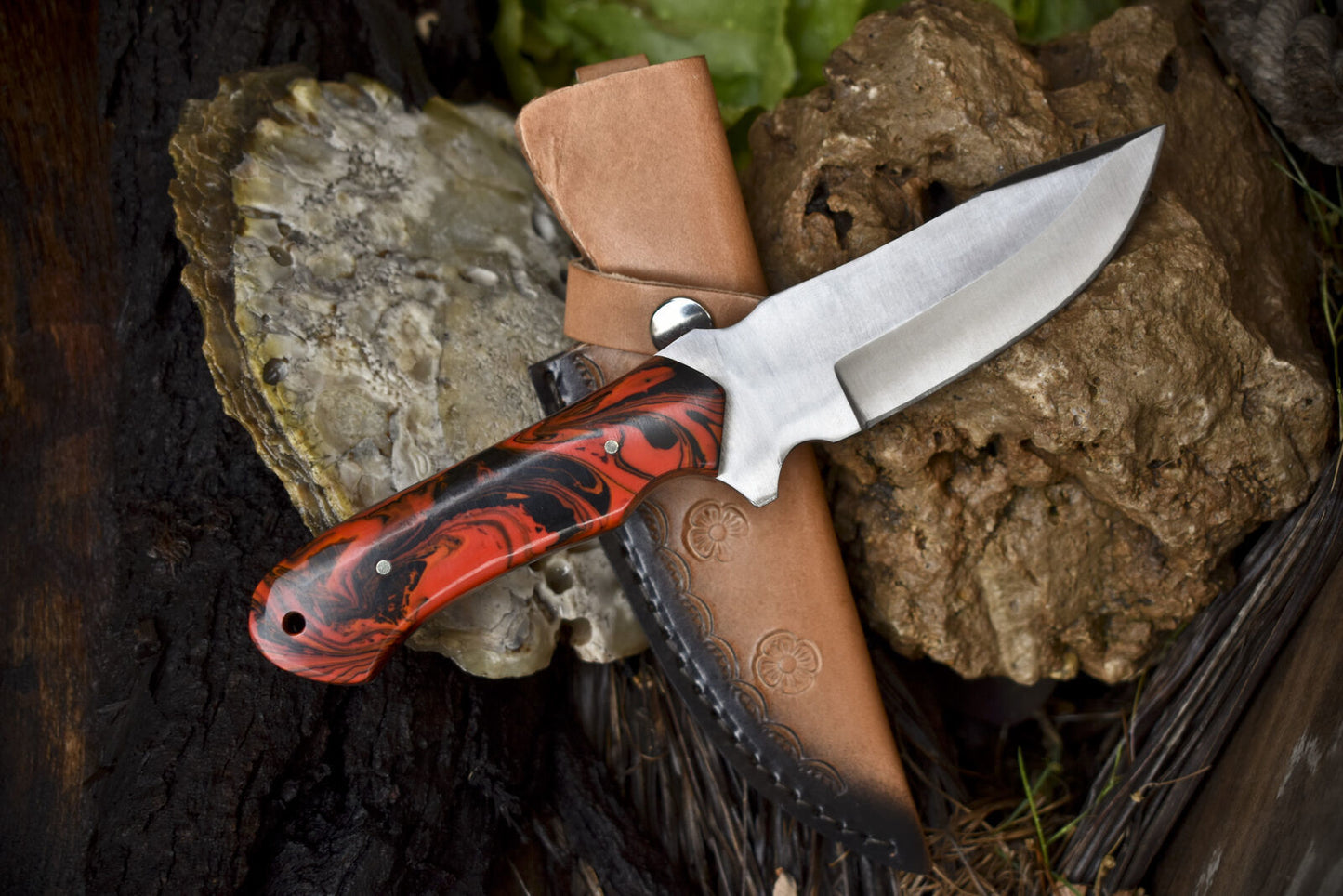 Skinner Knife 440C Steel with Micarta Handle – 9" Rare Hunting Knife with Leather Sheath
