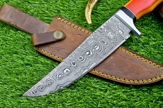 Heritage Forge Custom Damascus Steel Bowie Knife with Resin Handle for Hunting and Camping