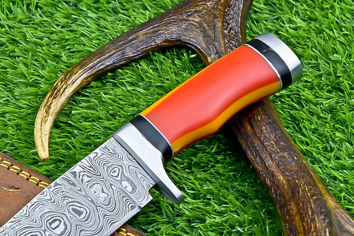 Heritage Forge Custom Damascus Steel Bowie Knife with Resin Handle for Hunting and Camping