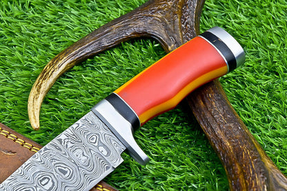 Heritage Forge Custom Damascus Steel Bowie Knife with Resin Handle for Hunting and Camping
