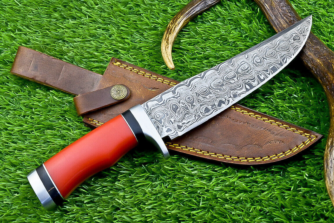 Heritage Forge Custom Damascus Steel Bowie Knife with Resin Handle for Hunting and Camping