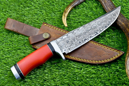Heritage Forge Custom Damascus Steel Bowie Knife with Resin Handle for Hunting and Camping