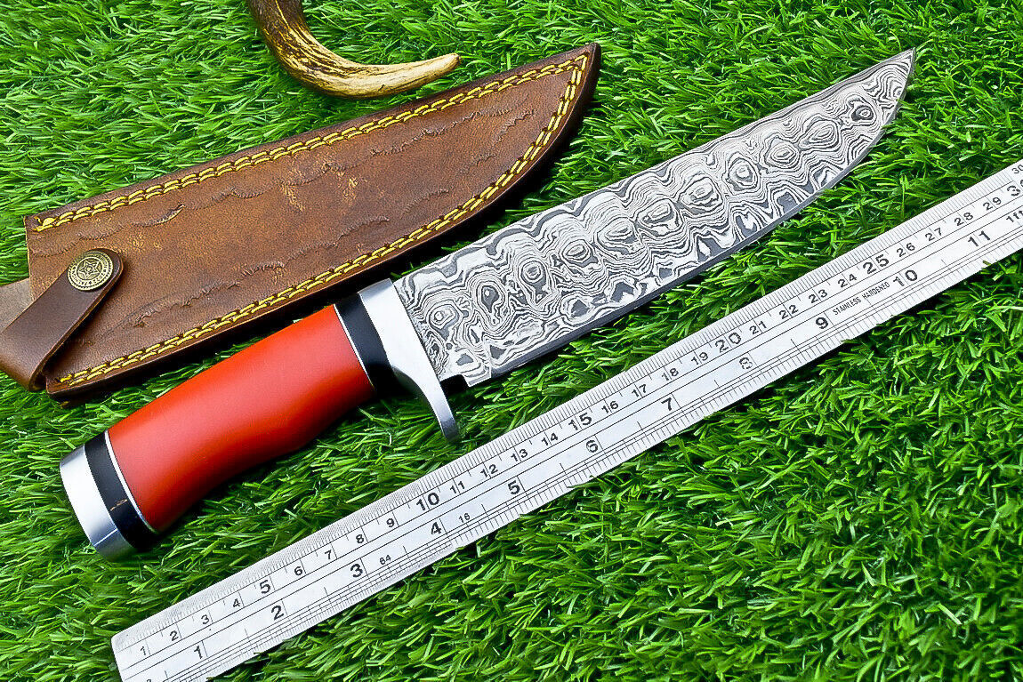 Heritage Forge Custom Damascus Steel Bowie Knife with Resin Handle for Hunting and Camping