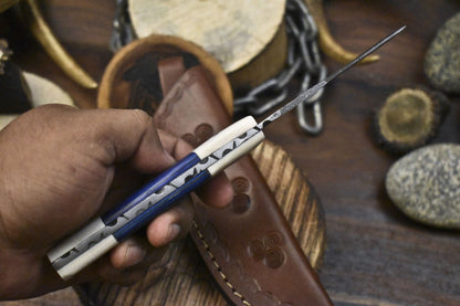 Hand Forged Damascus Skinner Knife Twist Pattern with Hardwood Handle – Custom Hunting Knife for Sale