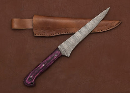 Custom Forged Damascus Steel Hunting & Chef Fillet Knife 8" Blade Pakka Wood Handle