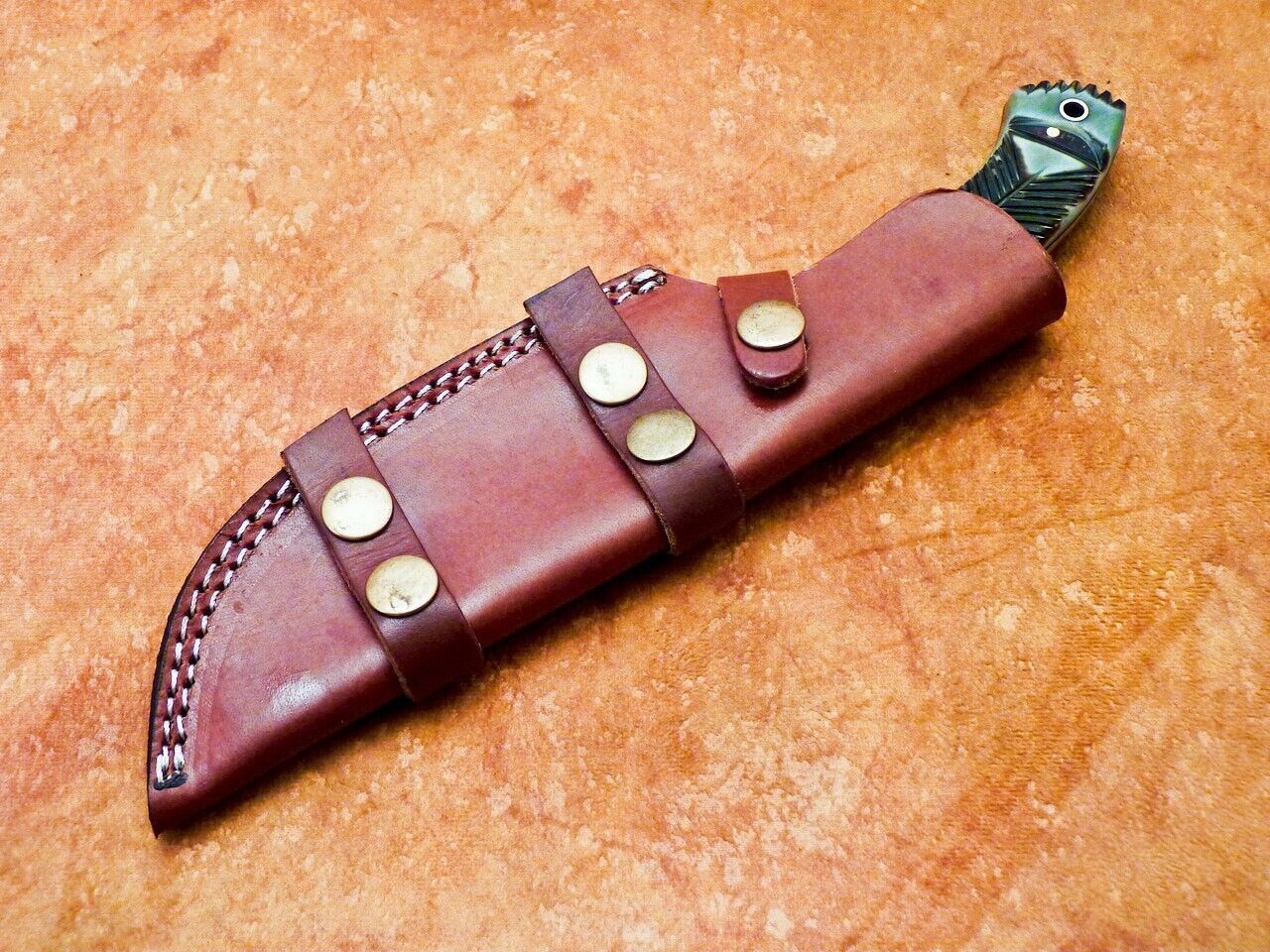 10" Full Tang Damascus Bowie Knife – Camel Bone Handle & Brass Bolster